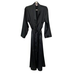 Victorias Secret Satin Long Robe Women XS Tie Waist Black Polyester Lounge Sleep